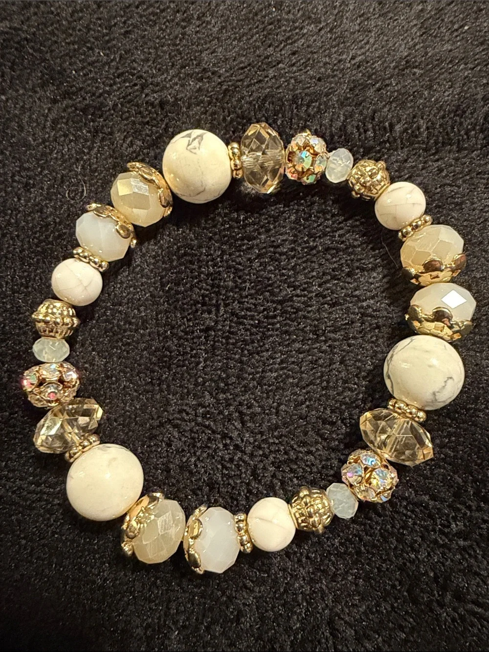 Artisan White Gold Crystal Beaded Stretch Bracelets Set of 2